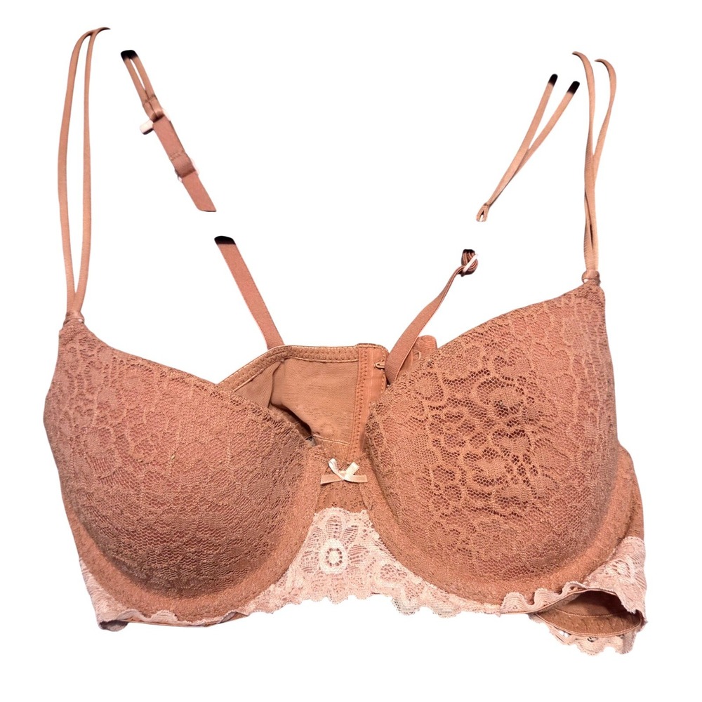Aerie Lace Demi Bra Womens‎ 32A Rose Brown Floral Scalloped Underwire Lingerie